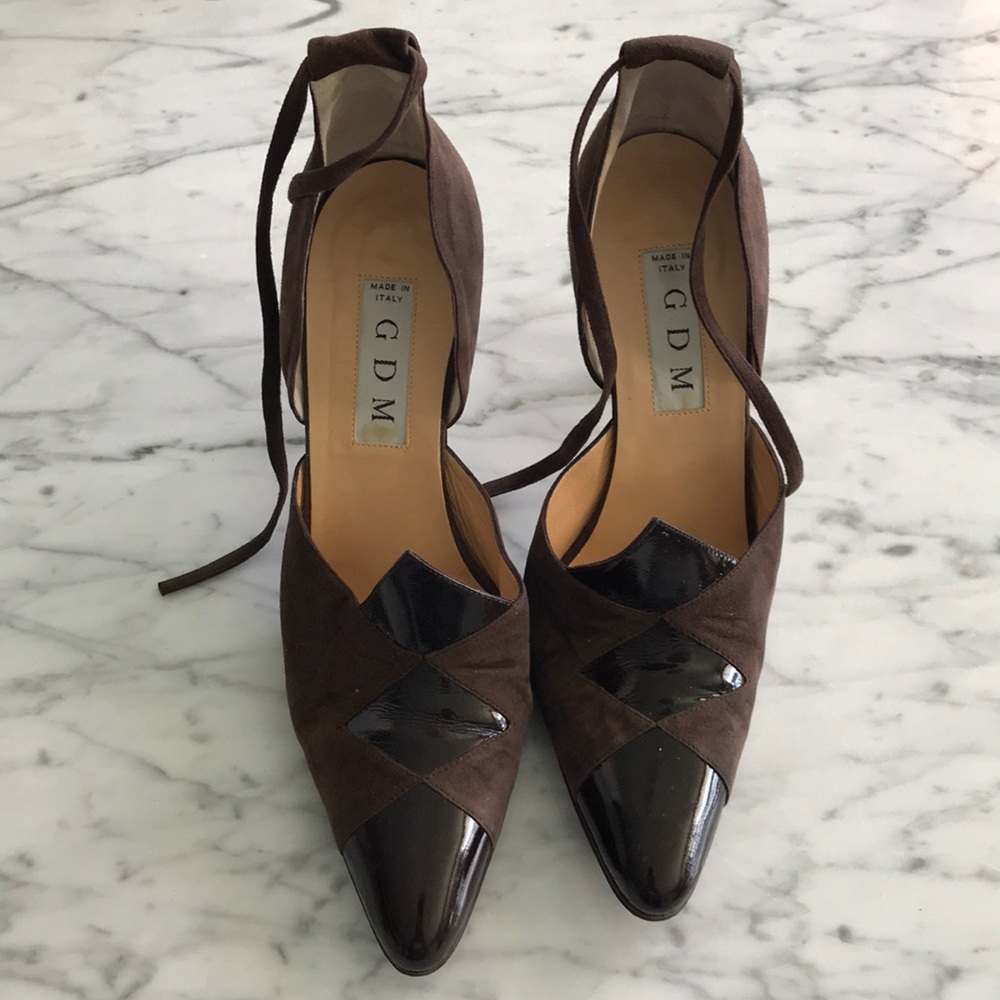 GDM Brown Suede & Leather Slingback Heels